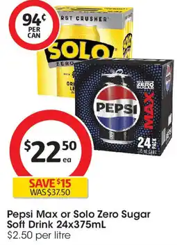 Coles Pepsi Max or Solo Zero Sugar Soft Drink offer