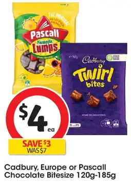 Coles Cadbury, Europe or Pascall Chocolate Bitesize offer