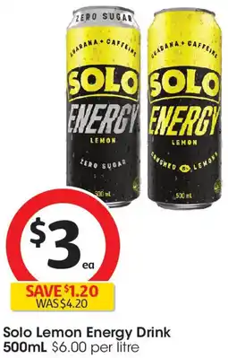 Coles Solo Lemon Energy Drink offer