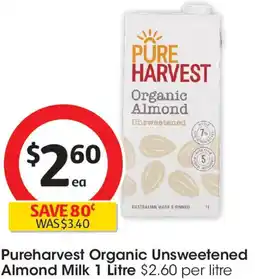 Coles Pureharvest Organic Unsweetened Almond Milk offer