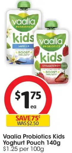 Coles Vaalia Probiotics Kids Yoghurt Pouch offer