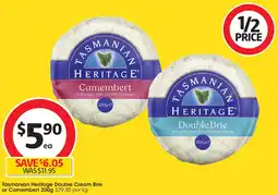 Coles Tasmanian Heritage Double Cream Brie or Camembert offer