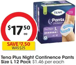 Coles Tena Plus Night Continence Pants Size L offer