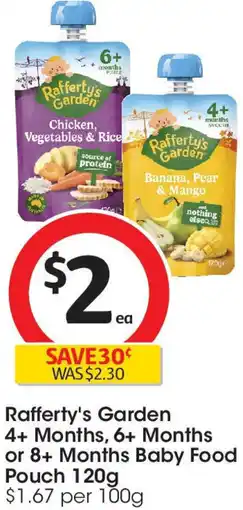 Coles Rafferty's Garden 4+ Months, 6+ Months or 8+ Months Baby Food Pouch offer