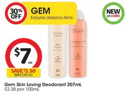 Coles Gem Skin Loving Deodorant offer