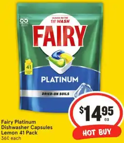 IGA Fairy Platinum Dishwasher Capsules Lemon offer