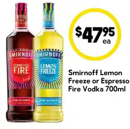 Drakes Smirnoff Lemon Freeze or Espresso Fire Vodka offer