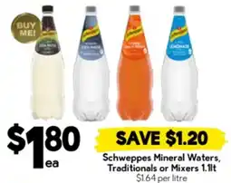 Drakes Schweppes Mineral Waters, Traditionals or Mixers offer
