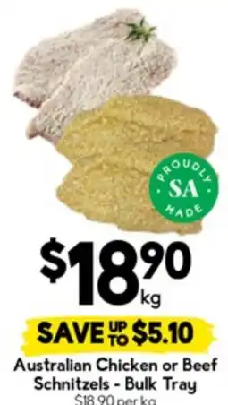 Drakes Australian Chicken or Beef Schnitzels Bulk Tray offer