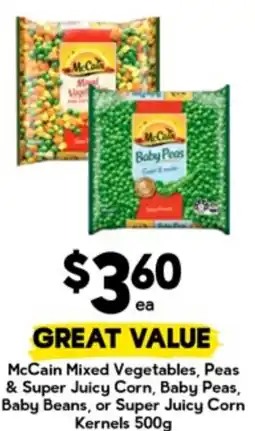Drakes McCain Mixed Vegetables, Peas & Super Juicy Corn, Baby Peas, Baby Beans, or Super Juicy Corn Kernels offer