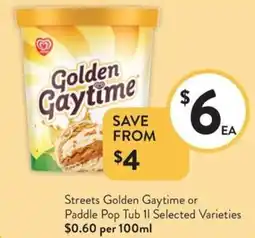 Foodworks Streets Golden Gaytime or Paddle Pop Tub offer