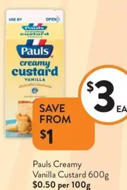 Foodworks Pauls Creamy Vanilla Custard offer