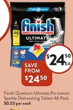 Foodworks Finish Quantum Ultimate Pro Lemon Sparkle Dishwashing Tablets offer