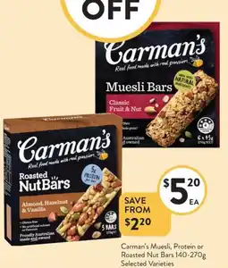 Foodworks Carman's Muesli, Protein or Roasted Nut Bars offer