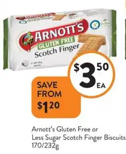 Foodworks Arnott's Gluten Free or Less Sugar Scotch Finger Biscuits offer