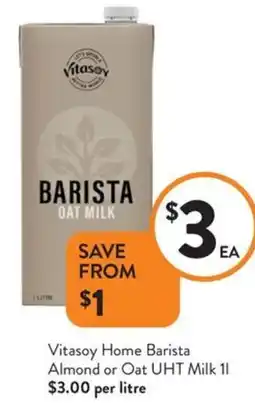 Foodworks Vitasoy Home Barista Almond or Oat UHT Milk offer