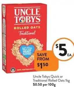 Foodworks Uncle Tobys Quick or Traditional Rolled Oats offer