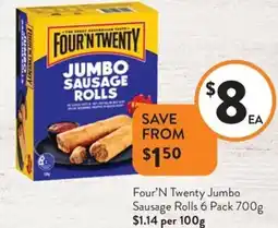 Foodworks Four'N Twenty Jumbo Sausage Rolls offer