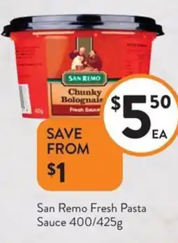 Foodworks San Remo Fresh Pasta Sauce offer