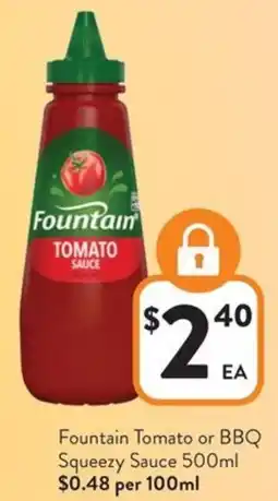 Foodworks Fountain Tomato or BBQ Squeezy Sauce offer