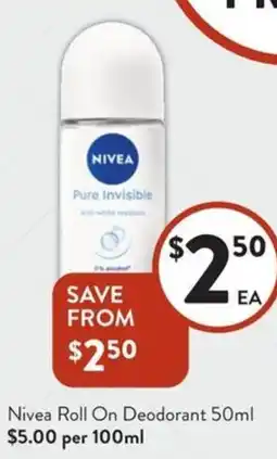 Foodworks Nivea Roll On Deodorant ml offer