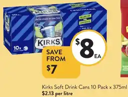 Foodworks Kirks SoKirks Soft Drink Cans offer
