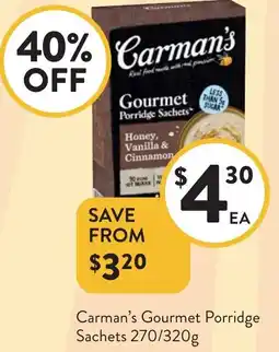 Foodworks Carman's Gourmet Porridge Sachets offer