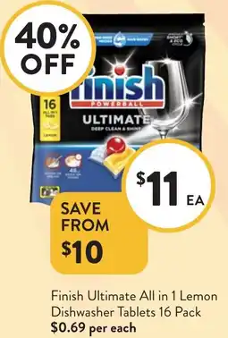 Foodworks Finish Ultimate All in 1 Lemon Dishwasher Tablets offer