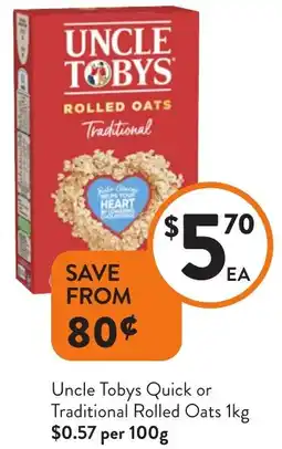 Foodworks Uncle Tobys Quick or Traditional Rolled Oats offer