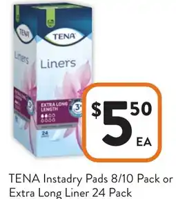Foodworks TENA Instadry Pads or Extra Long Liner offer