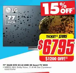 The Good Guys LG 77" OLED EVO G5 AI UHD 4K Smart TV 2025 offer