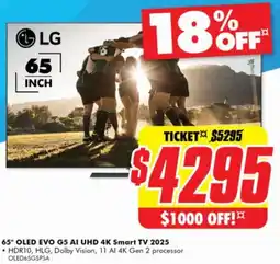 The Good Guys LG 65" OLED EVO G5 AI UHD 4K Smart TV 2025 offer