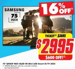 The Good Guys SAMSUNG 75" QN85F NEO QLED 4K Mini-LED Smart Al TV 2025 offer