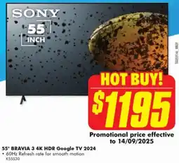 The Good Guys SONY 55" BRAVIA 3 4K HDR Google TV 2024 offer