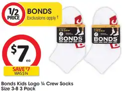 Coles Bonds Kids Logo 1/4 Crew Socks offer