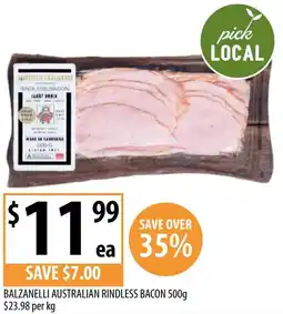 Supabarn Balzanelli australian rindless bacon offer