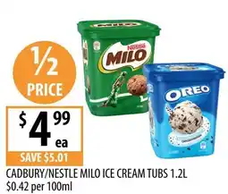 Supabarn Cadbury nestle milo ice cream tubs offer