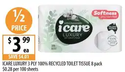 Supabarn Icare luxury 3 ply 100% recycled toilet tissue offer