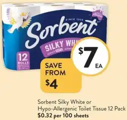 Foodworks Sorbent Silky White or Hypo-Allergenic Toilet Tissue offer