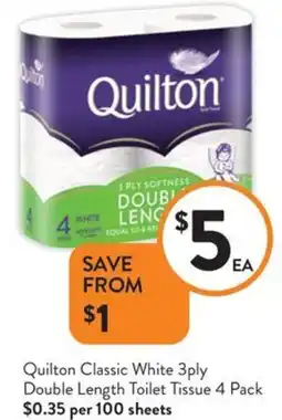 Foodworks Quilton Classic White 3ply Double Length Toilet Tissue offer