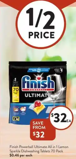 Foodworks Finish Powerball Ultimate All in 1 Lemon Sparkle Dishwashing Tablets offer