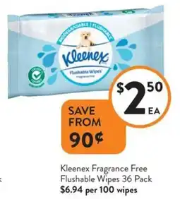 Foodworks Kleenex Fragrance Free Flushable Wipes offer