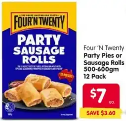 Spar Four 'N Twenty Party Pies or Sausage Rolls offer