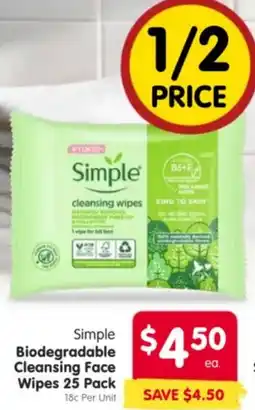 Spar Simple Biodegradable Cleansing Face Wipes offer