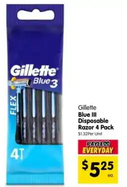 Spar Gillette Blue III Disposable Razor 4 Pack offer