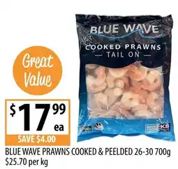 Supabarn Blue Wave Prawns Cooked & Peelded 26-30 offer
