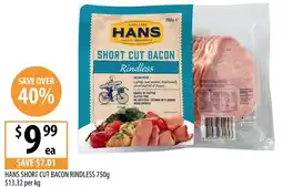 Supabarn Hans short cut bacon rindless offer