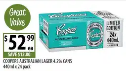 Supabarn Coopers australian lager 4.2% cans offer