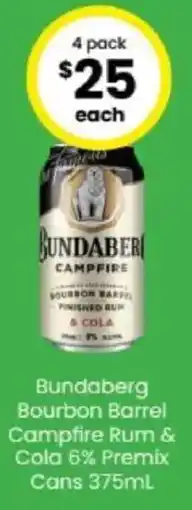The Bottle O Bundaberg Bourbon Barrel Campfire Rum & Cola 6% Premix Cans offer