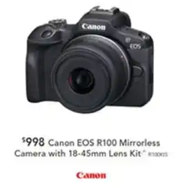 Harvey Norman Canon EOS R100 Mirrorless Camera with 18-45mm Lens Kit offer